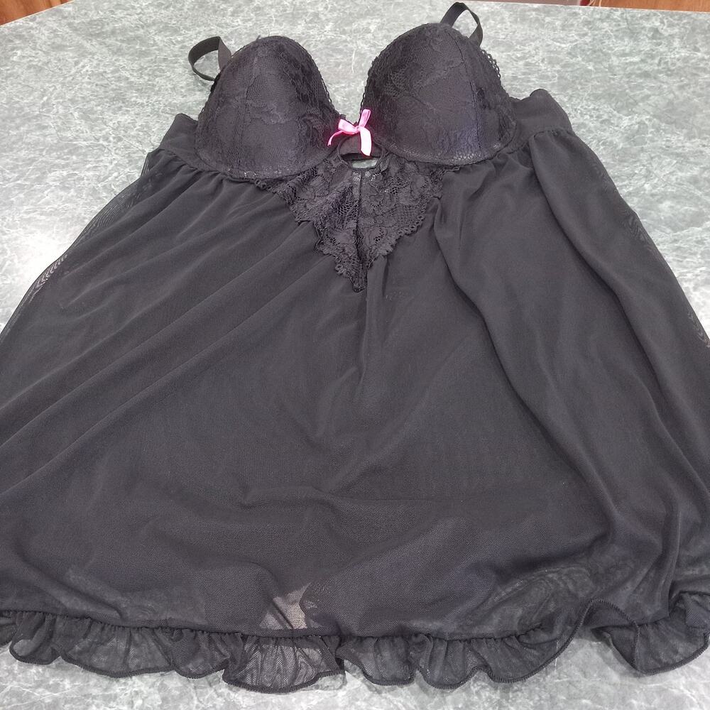 Passion Forever 1x Baby Doll Sheer Nightie Ruffles Lace Convertible Straps Black